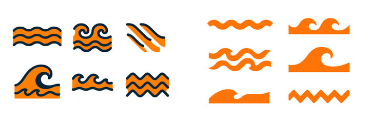 Poster - Colorful wave designs featuring various styles and shapes showcasing ocean themes for art and design projects