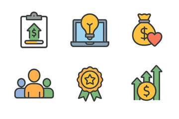 Poster - Icons representing financial growth, innovation, and community engagement in a modern business environment