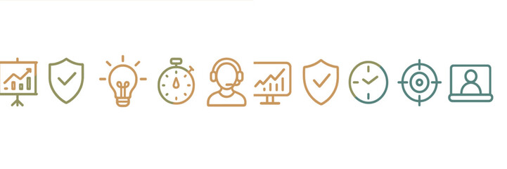 Poster - Visual representation of business concepts with icons illustrating productivity, time management, and data analysis in contemporary design