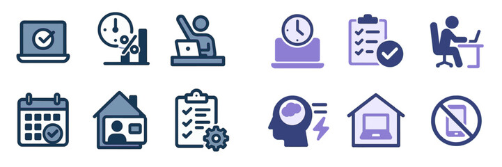 Poster - Icons representing productivity, time management, and remote work strategies in a digital workspace
