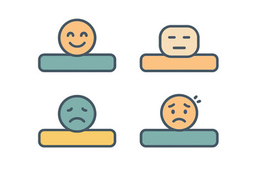 Poster - Various expressions of emotions displayed in a minimalist design with colorful icons depicting happiness, neutrality, sadness, and worry