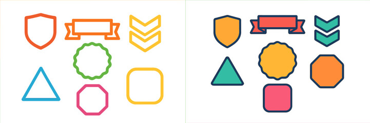 Poster - Colorful geometric shapes and badges in various designs suitable for creative projects and digital designs