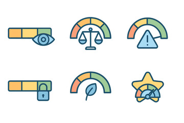 Poster - Icons representing various metrics of performance and assessment in a user interface for an application in a digital context