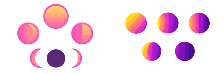 Poster - Colorful abstract shapes illustrating phases of the moon with vibrant gradients creating a captivating visual effect
