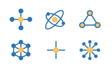 Aufkleber - Colorful geometric shapes representing scientific concepts of atoms and molecular structures in a modern design