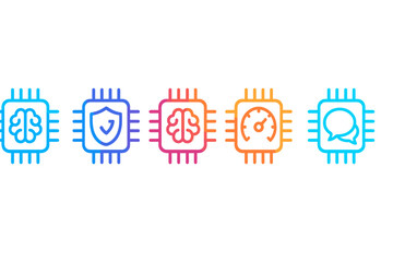Poster - Visual representation of artificial intelligence concepts including brain, security, processing speed, and communication