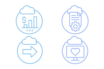 Poster - Visual representation of business analytics, project management, data transfer, and customer engagement concepts with simple icons