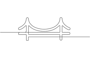 Fototapete - Giant bridge over river. Continuous one line of bridge drawing design, Bridge over the river. One continuous line isolated minimal illustration.