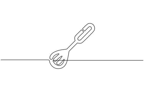 Beater Continuous Line Icon, Continuous one line whisk. Stock vector illustration, Whisk Continuous Line Art, Cooking whisk one line continuous drawing.