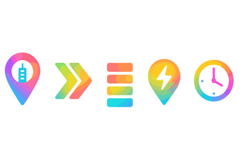 Fototapete - Colorful icons representing location, speed, energy, and time with a vibrant gradient design