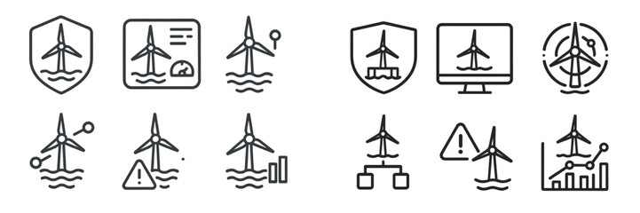 Poster - Illustrations of wind turbine technology including symbols and icons for renewable energy representation and analysis