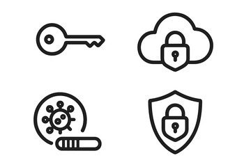 Poster - Digital security symbols representing key, cloud storage, malware, and protection in a modern context