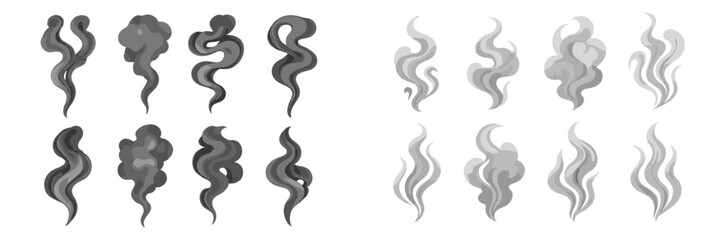 Poster - Stylized smoke illustrations varying in shape and density against a light background