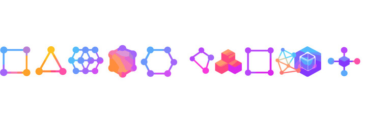 Poster - Colorful geometric shapes and patterns displayed in a vibrant gradient on a white background