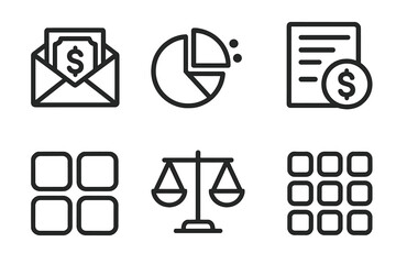 Poster - Financial icons representing transactions, budgeting, and accounting activities in a clean design