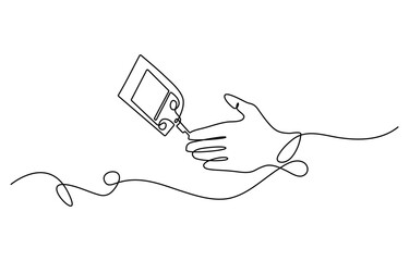 Fototapete - Continuous one line drawing of diabetes equipment's. Medical health care concept, One continuous line drawing of Blood glucose meter test illustration. glucometer pharmacy equipment outline.