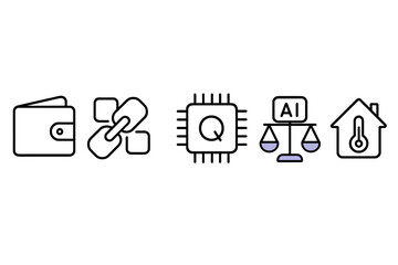 Poster - Exploring digital symbols depicting finance, technology, ethics, and home automation in modern society