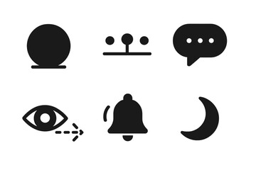 Fototapete - Collection of simple black icons representing vision, communication, alerts, and phases of the moon at a minimalistic design level