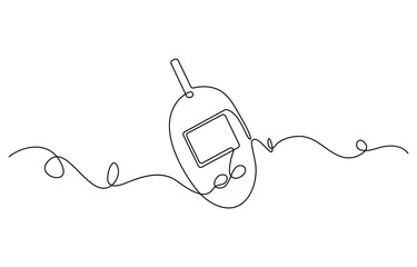 Fototapete - Continuous one line drawing of diabetes equipment's. Medical health care concept, One continuous line drawing of Blood glucose meter test illustration. glucometer pharmacy equipment outline.