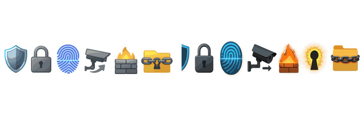 Poster - Symbols representing security measures and digital protection in modern technology contexts
