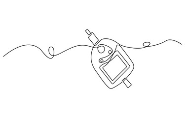 Fototapete - Continuous one line drawing of diabetes equipment's. Medical health care concept, One continuous line drawing of Blood glucose meter test illustration. glucometer pharmacy equipment outline.
