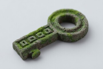 Poster - ancient stone key with moss detail and carved symbols