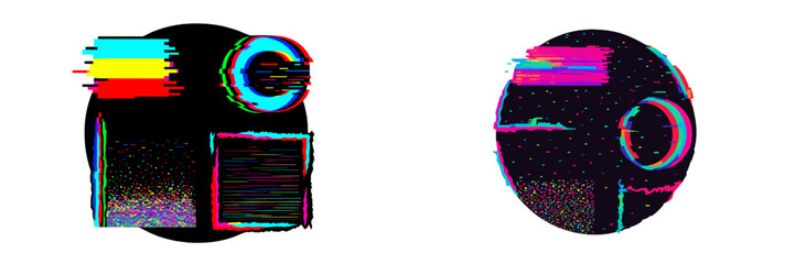 Poster - Visual representation of digital glitch art featuring vibrant colors and abstract patterns in a circular layout