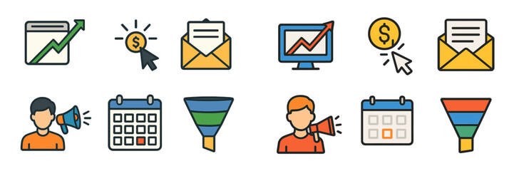 Poster - Icons representing marketing strategies and financial growth in a modern digital context