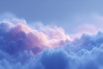 Poster - flat-lay of 3d abstract volumetric cloud forms floating above textured base under diffused light