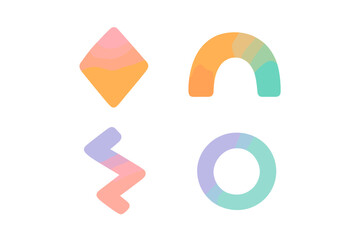 Poster - Colorful geometric shapes in pastel hues arranged creatively on a light background