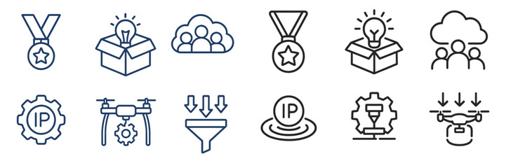 Poster - Innovative icons illustrating achievements and technology concepts in a modern workspace setting