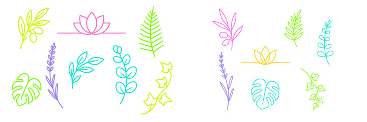 Poster - Botanical line art showcasing various plants and flowers with a minimalistic design for creative projects