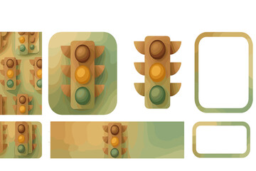 Poster - Creative illustration of a traffic light design in various angles showcasing vibrant colors and textures in a modern style