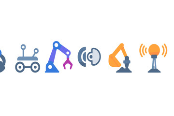 Poster - Various icons representing technology and automation in a modern setting
