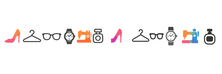 Poster - Fashion and accessories icons design showcasing shoes, hangers, watches, and sewing elements for a modern aesthetic