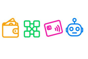 Poster - Digital icons representing modern technology concepts related to finance, connectivity, and artificial intelligence