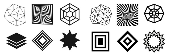 Poster - Geometric patterns display with various shapes and designs in black and white on contrasting backgrounds