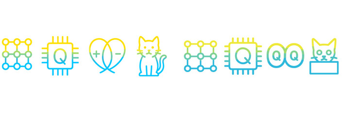 Poster - Series of colorful illustrations featuring digital symbols, a cat, and interconnected shapes representing technology and creativity