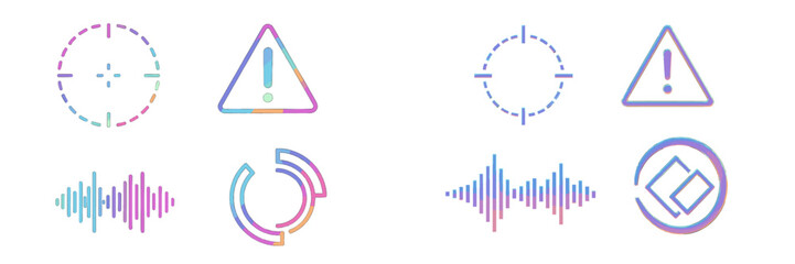 Poster - Alert and targeting icons in vibrant colors representing safety and audio signals