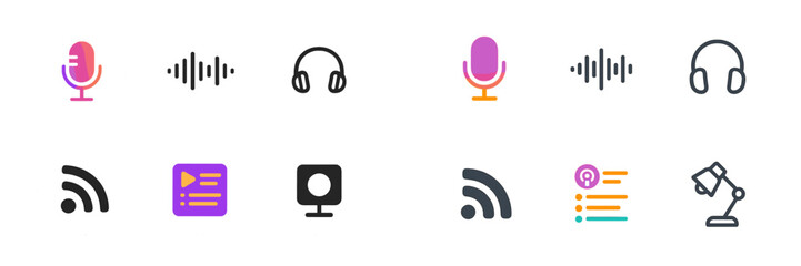 Poster - Creative audio and podcast icons showcasing diverse sound design elements and modern media tools