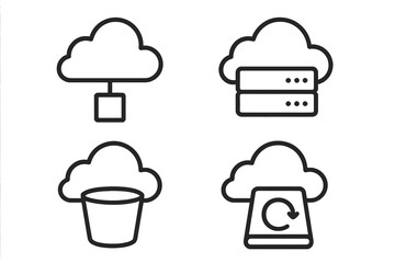 Poster - Cloud storage icons illustrating data transfer, storage options, and backup processes in a digital environment