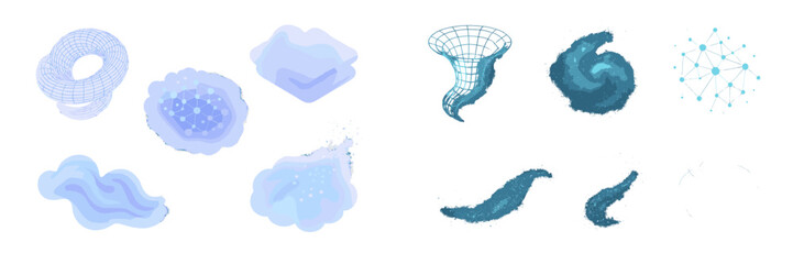 Poster - Digital abstract illustrations featuring blue shapes and textures for creative design projects