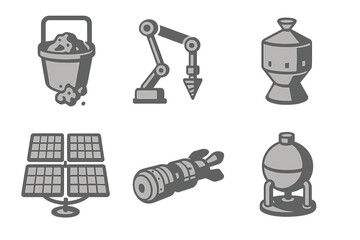 Poster - Industrial equipment icons showcasing mining, robotics, and renewable energy technologies