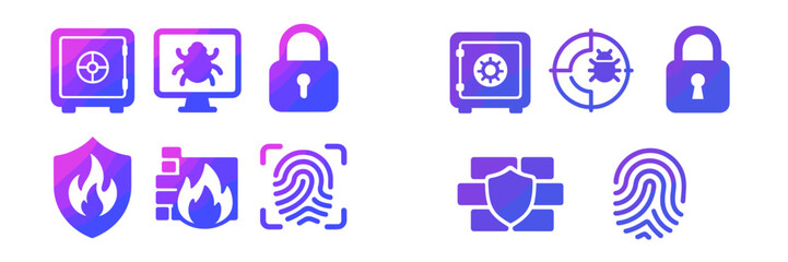 Poster - Colorful cybersecurity icons representing protection and prevention measures for digital threats and data security