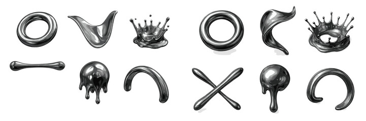 Poster - Various liquid shapes and forms displayed on a neutral background showcasing fluidity and creativity in design