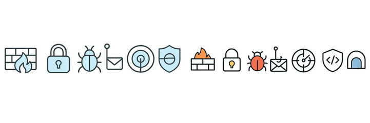 Fototapete - Security icons representing various aspects of cybersecurity and digital safety measures in a minimalist design