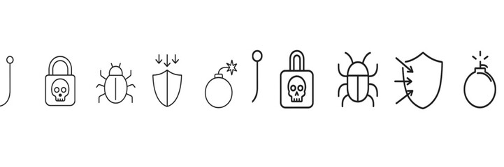 Poster - Collection of security icons representing various threats and protections in a digital environment