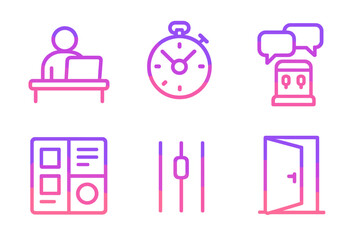 Poster - Icons representing productivity tools and elements of collaboration in a modern workspace setting