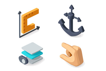 Poster - Creative design elements showcased in a digital graphic with icons for measurement, anchoring, layering, and hand gesture