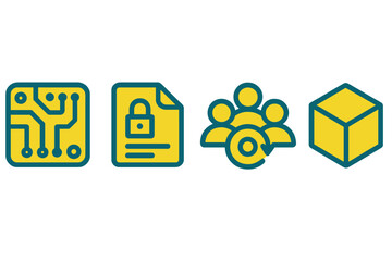 Poster - Digital icons representing technology, security, collaboration, and data management in a vibrant design